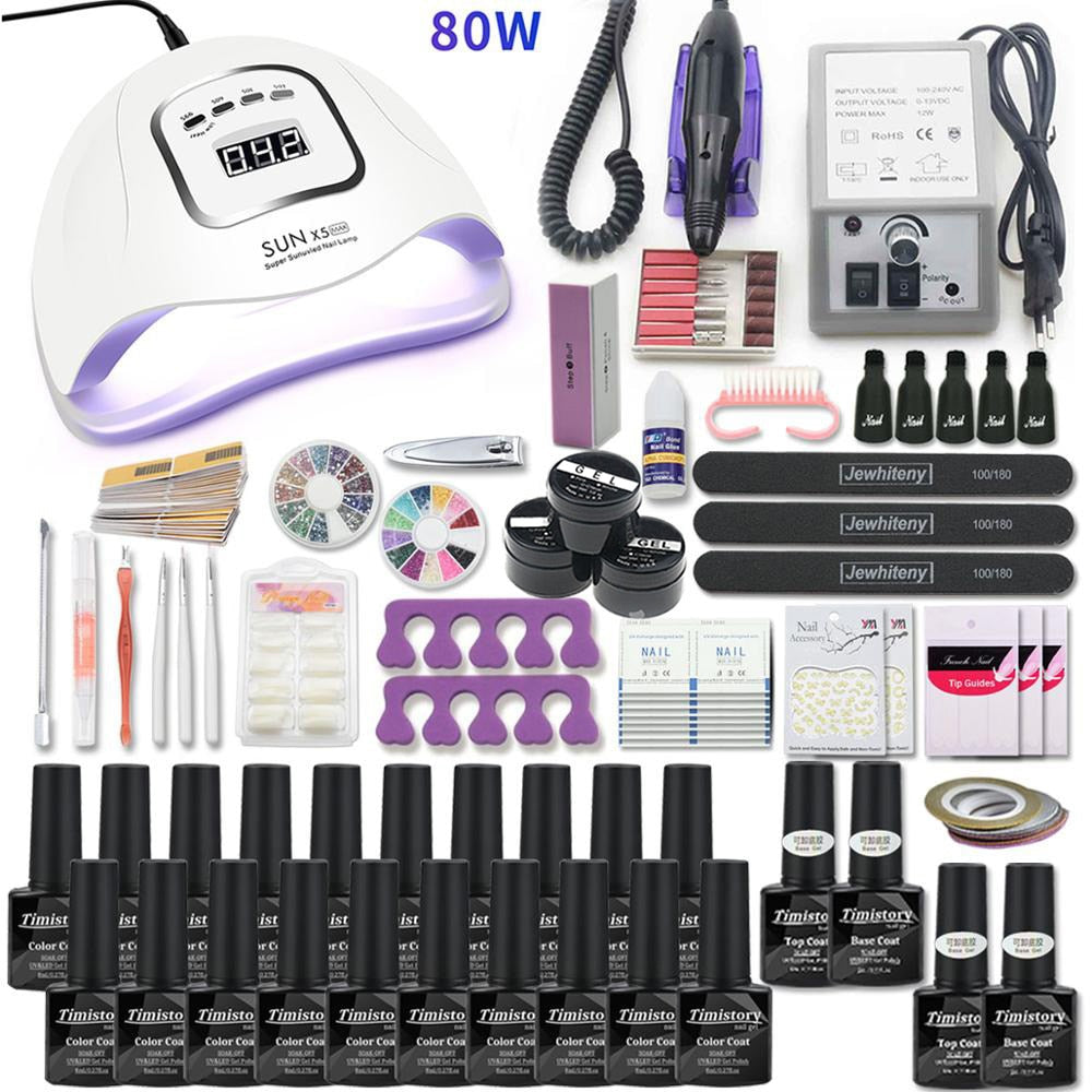 Manicure Set Acrylic Nail Kit With 120/80/54W Nail Lamp 35000RPM Nail drill Machine Choose Gel Nail Polish All For Manicure