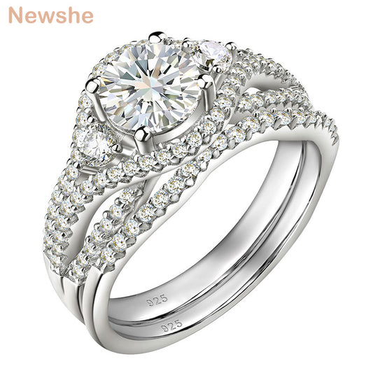 Newshe 2 Pcs Engagement Ring Sets 6*6mm Brilliant Round Cut AAAAA CZ 925 Sterling Silver Fine Jewelry for Women