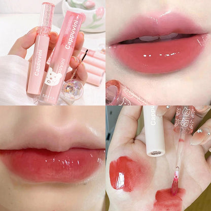 Cherry Pink Lip Plumper Gloss Crystal Jelly Oil Lip Tint Korean Long-lasting Waterproof Lipstick Lips Plumper Extreme Wholesale