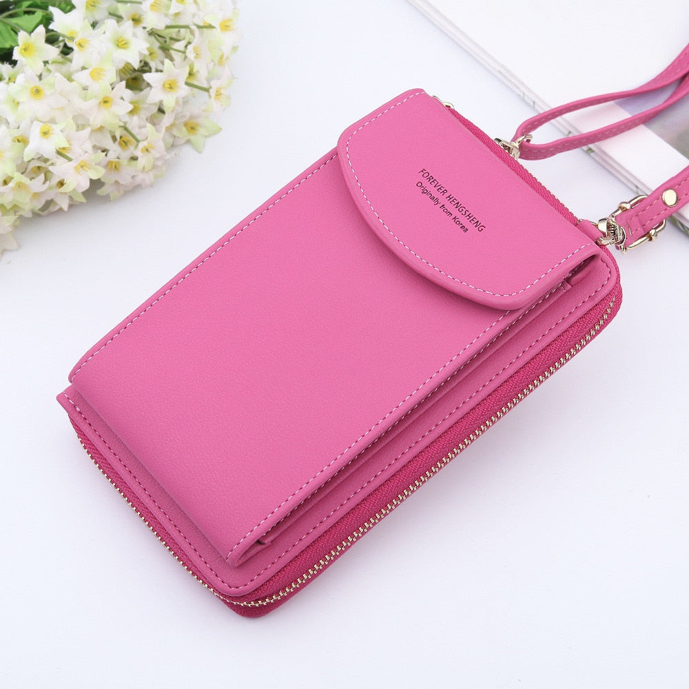 Women Shoulder Strap Purses Solid Color Leather Summer Bag Short Travel Mobile Phone Bag Card Holders Storage Wallet Flap Pocket