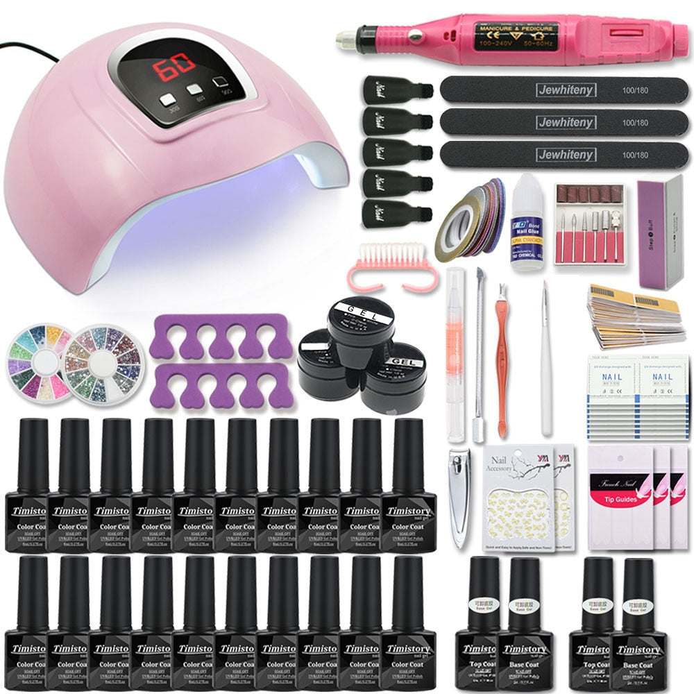 Manicure Set Acrylic Nail Kit With 120/80/54W Nail Lamp 35000RPM Nail drill Machine Choose Gel Nail Polish All For Manicure