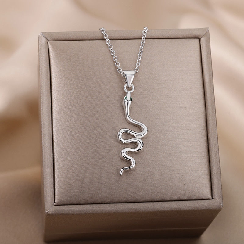 Goth Snake Pendant Necklace For Women Stainless Steel Gold Color Necklaces 2022 Trend Aesthetic Jewelry choker collares mujer