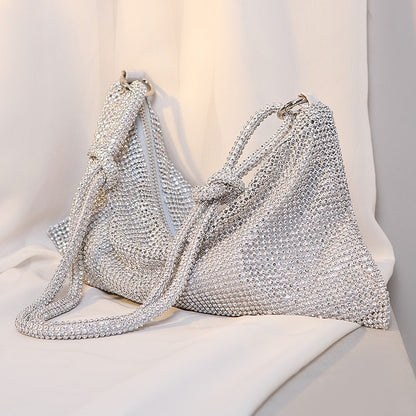 Full Rhinestone Evening Bag Silver Shiny Hobo Bag Crystal Purses and Handbags Knot Handle with Earring Dinner Party Wedding XA2H