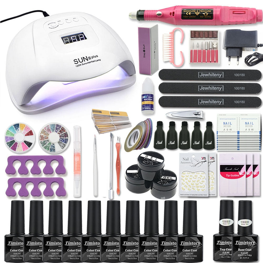 Manicure Set Acrylic Nail Kit With 120/80/54W Nail Lamp 35000RPM Nail drill Machine Choose Gel Nail Polish All For Manicure