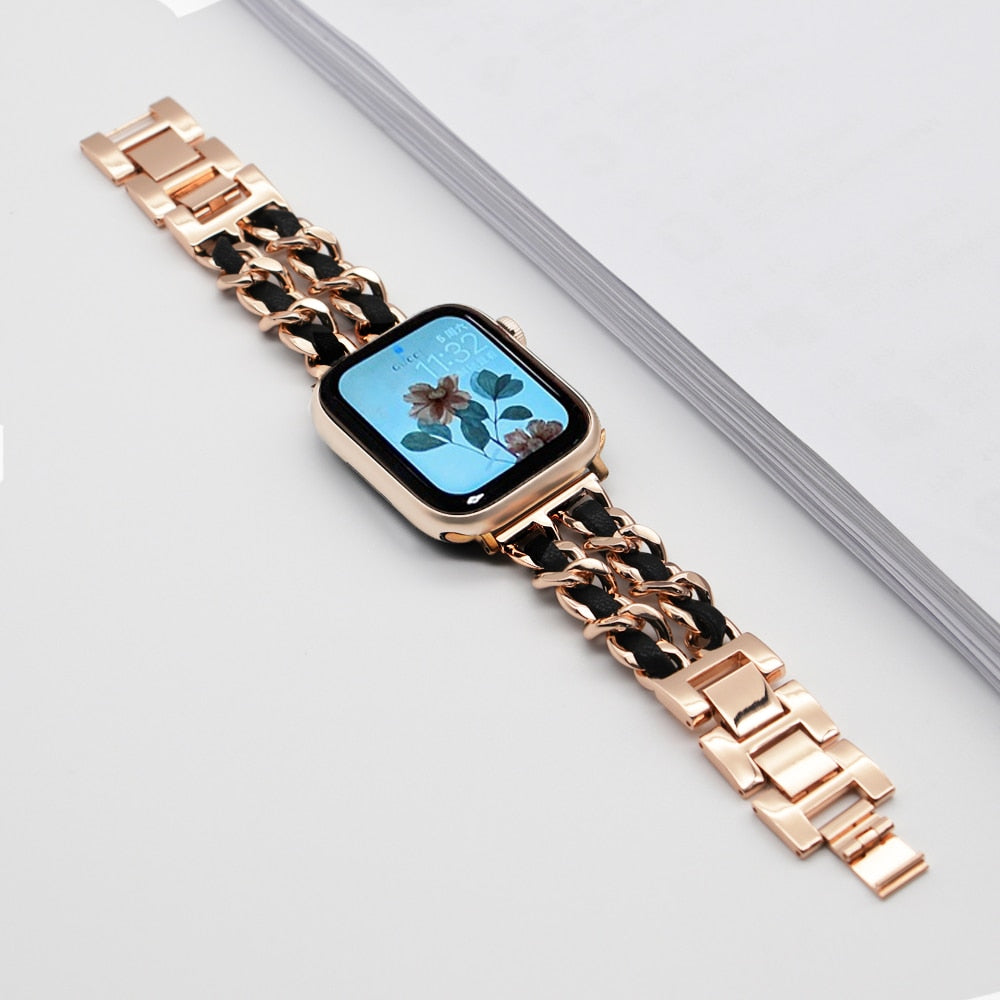 Strap For Apple Watch Band chain 45mm 41mm 38mm 42mm 40mm 44mm woman Bracelet Steel luxury for iWatch series 7 6 se 5 4 3 Correa