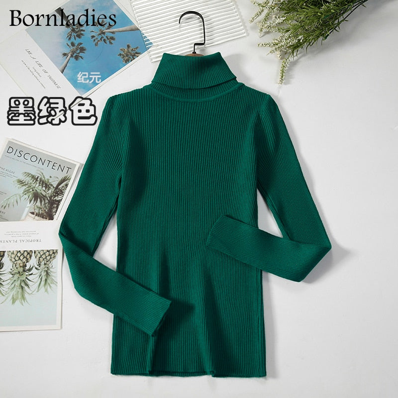 Bornladies 2022 Basic Turtleneck Women Sweaters Autumn Winter Tops Slim Women Pullover Knitted Sweater Jumper Soft Warm Pull