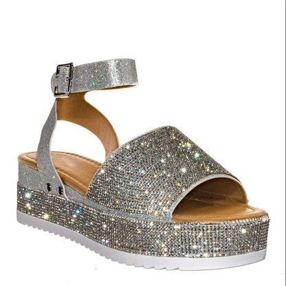 Fashion Rhinestone Platform Wedge Buckle Sandals