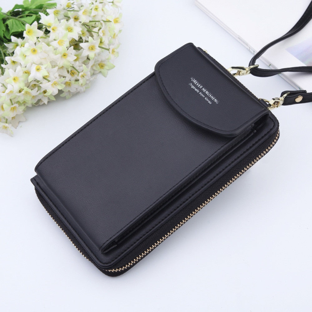 Women Shoulder Strap Purses Solid Color Leather Summer Bag Short Travel Mobile Phone Bag Card Holders Storage Wallet Flap Pocket