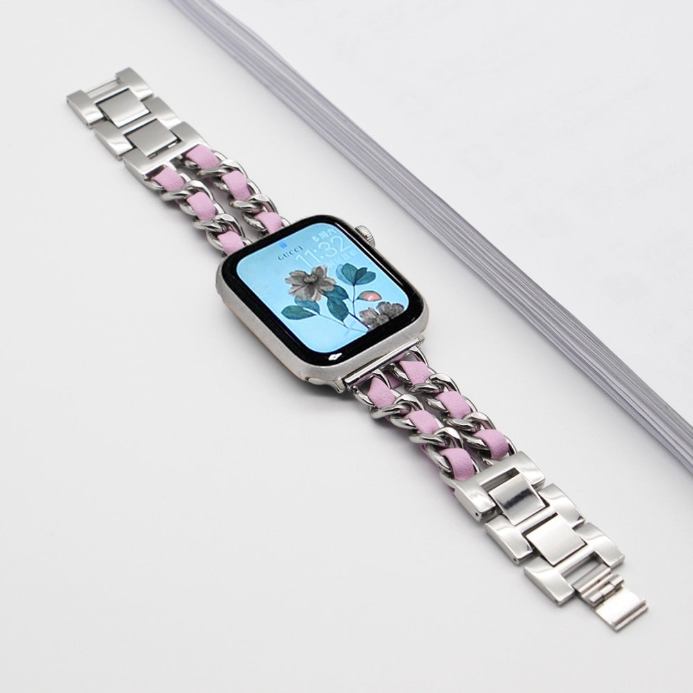 Strap For Apple Watch Band chain 45mm 41mm 38mm 42mm 40mm 44mm woman Bracelet Steel luxury for iWatch series 7 6 se 5 4 3 Correa