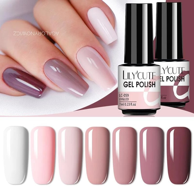 LILYCUTE 7ML Gel Nail Polish Nude Vernis Semi-Permanent Nail Polish For Nails Soak Off UV LED UV Gel DIY Nail Art Gel Varnishes