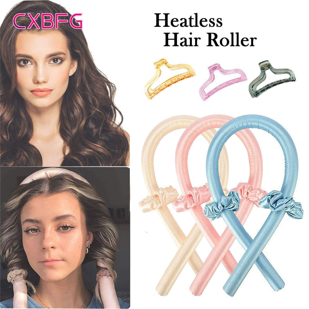 Heatless Curling Rod Headband No Heat Silk Curls Ribbon Hair Rollers Sleeping Soft Lazy Hair Curlers Foam Rod Hair Styling Tools