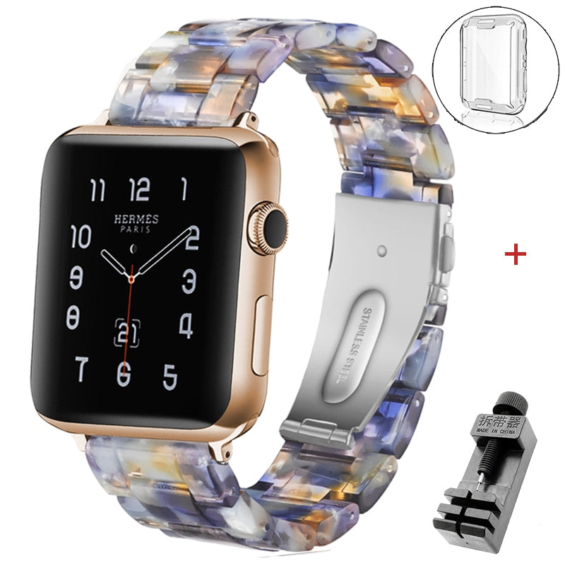 Resin strap for apple watch band 6 5 44mm 42mm 38mm correa transparent bracelet for iwatch 6 series 6 se 5 4 3/2 watchband 40mm