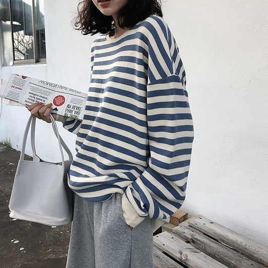 Hoodies Women Harajuku Gothic stripe cotton Hoodie Clothes 2022 Autumn long sleeve loose Kawaii Korean thin Sweatshirt kpop Tops