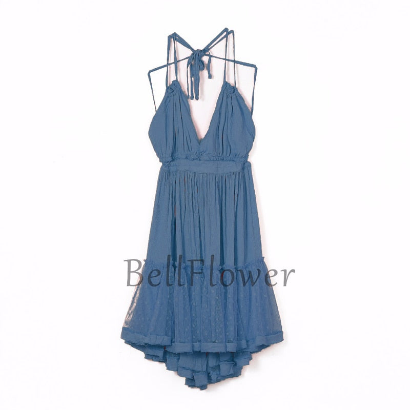 Summer Halter Boho Dress 2022 VERGOODR Women Lace Up Backless Beach Sundress Sexy Ball Gown Hippie Bohemian Tube Dresses Robe