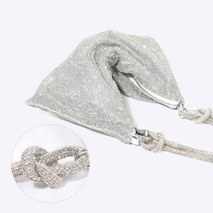 Full Rhinestone Evening Bag Silver Shiny Hobo Bag Crystal Purses and Handbags Knot Handle with Earring Dinner Party Wedding XA2H