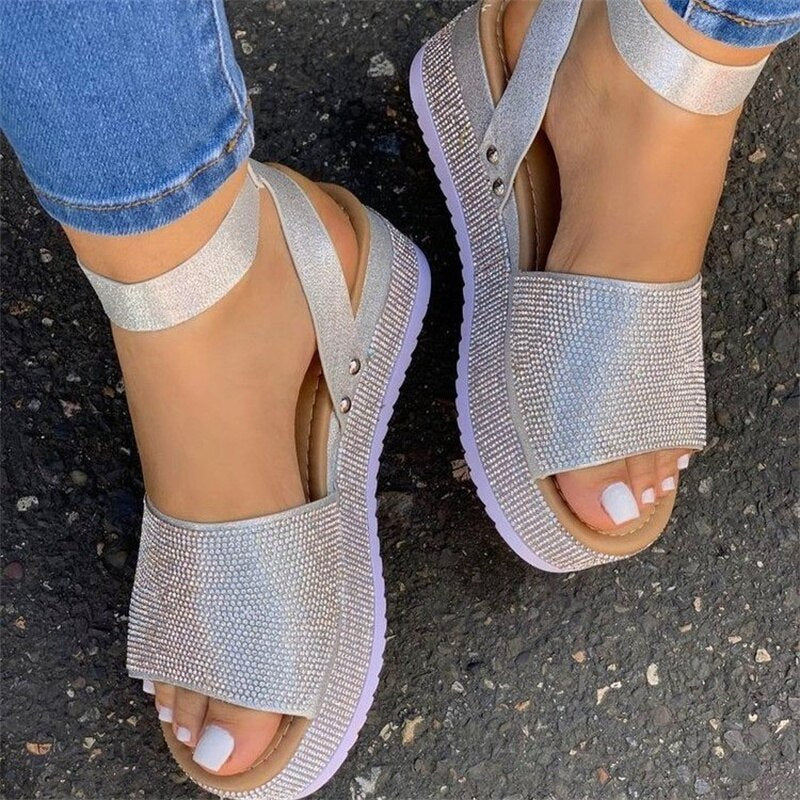 Fashion Rhinestone Platform Wedge Buckle Sandals