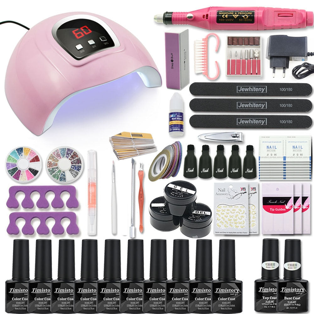 Manicure Set Acrylic Nail Kit With 120/80/54W Nail Lamp 35000RPM Nail drill Machine Choose Gel Nail Polish All For Manicure