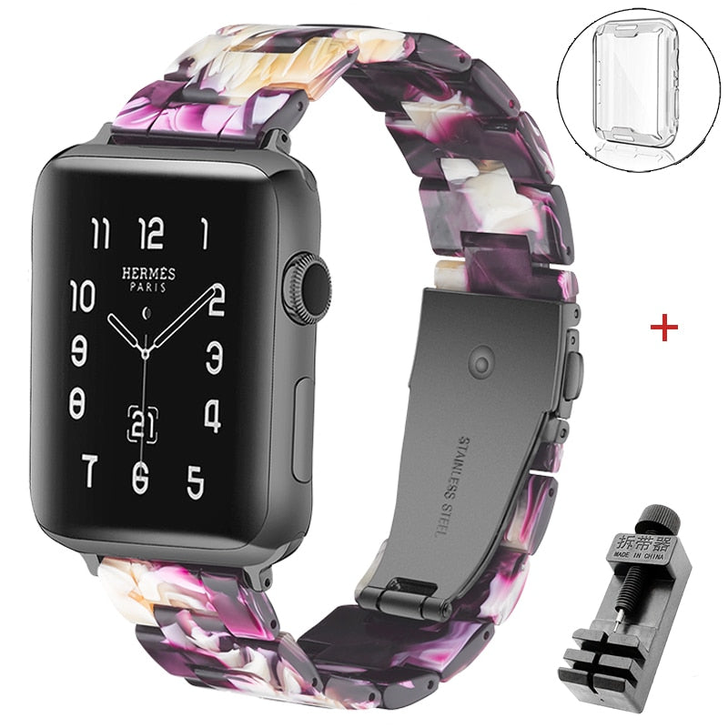 Resin strap for apple watch band 6 5 44mm 42mm 38mm correa transparent bracelet for iwatch 6 series 6 se 5 4 3/2 watchband 40mm