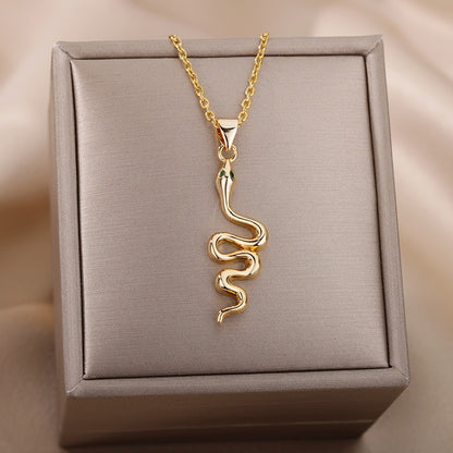 Goth Snake Pendant Necklace For Women Stainless Steel Gold Color Necklaces 2022 Trend Aesthetic Jewelry choker collares mujer