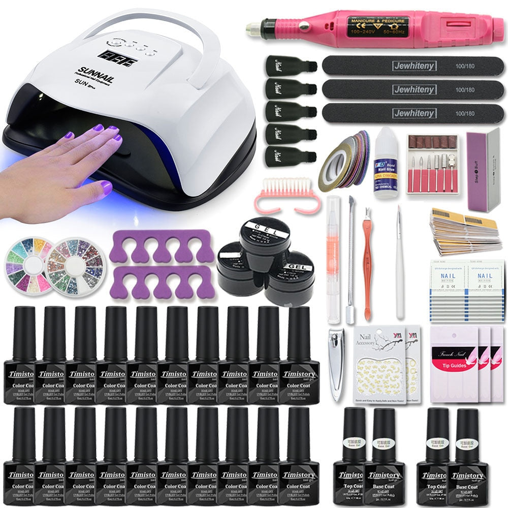 Manicure Set Acrylic Nail Kit With 120/80/54W Nail Lamp 35000RPM Nail drill Machine Choose Gel Nail Polish All For Manicure