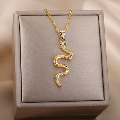 Goth Snake Pendant Necklace For Women Stainless Steel Gold Color Necklaces 2022 Trend Aesthetic Jewelry choker collares mujer