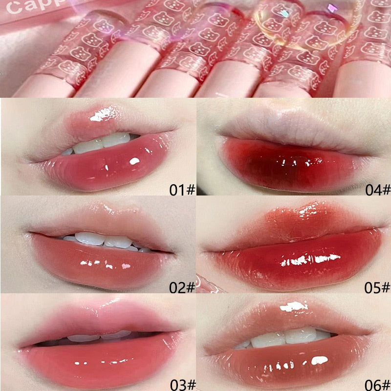 Cherry Pink Lip Plumper Gloss Crystal Jelly Oil Lip Tint Korean Long-lasting Waterproof Lipstick Lips Plumper Extreme Wholesale