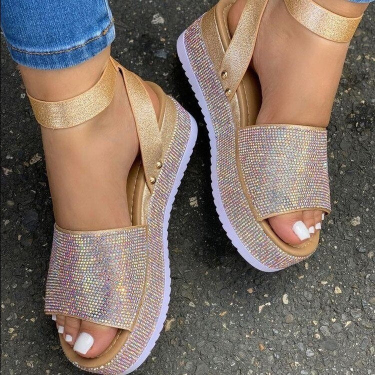 Fashion Rhinestone Platform Wedge Buckle Sandals