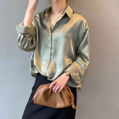 Autumn Silk Shirt Vintage Blouse Women White Lady Long Sleeves Female Loose Shirts women-clothing tops women 2021 women shirts