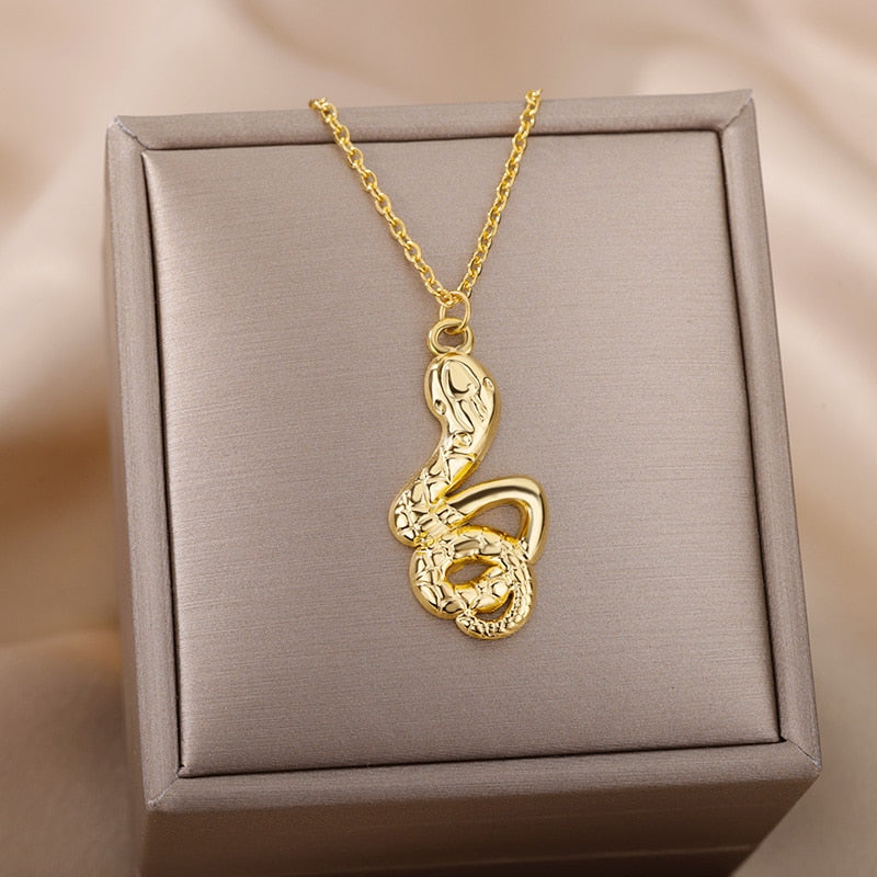 Goth Snake Pendant Necklace For Women Stainless Steel Gold Color Necklaces 2022 Trend Aesthetic Jewelry choker collares mujer