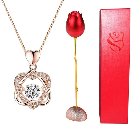 Rose Holder Eternal Love Necklace Set Romantic Rhombus Zircon Pendant With Immortal Valentines' Day Gifts