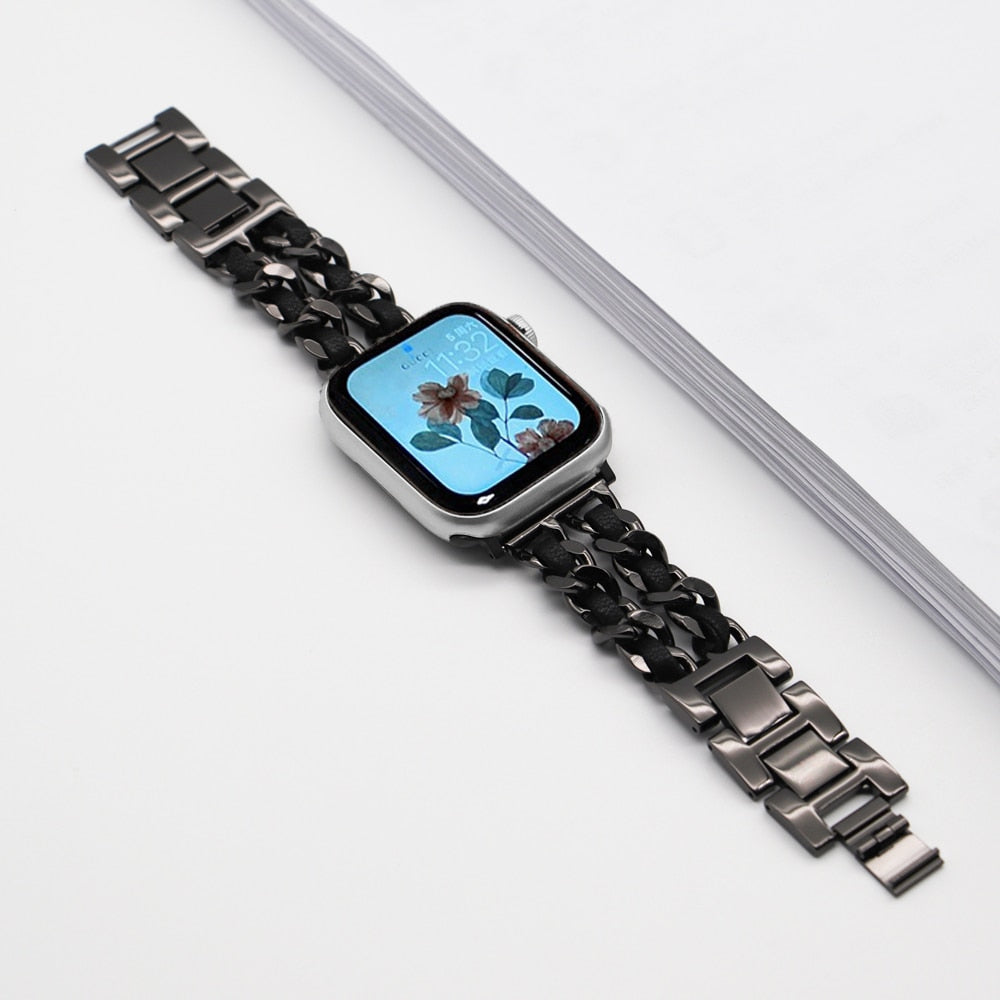 Strap For Apple Watch Band chain 45mm 41mm 38mm 42mm 40mm 44mm woman Bracelet Steel luxury for iWatch series 7 6 se 5 4 3 Correa