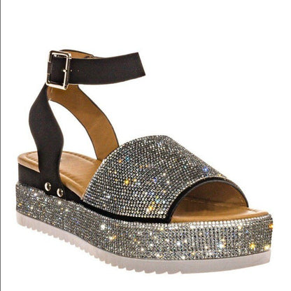 Fashion Rhinestone Platform Wedge Buckle Sandals