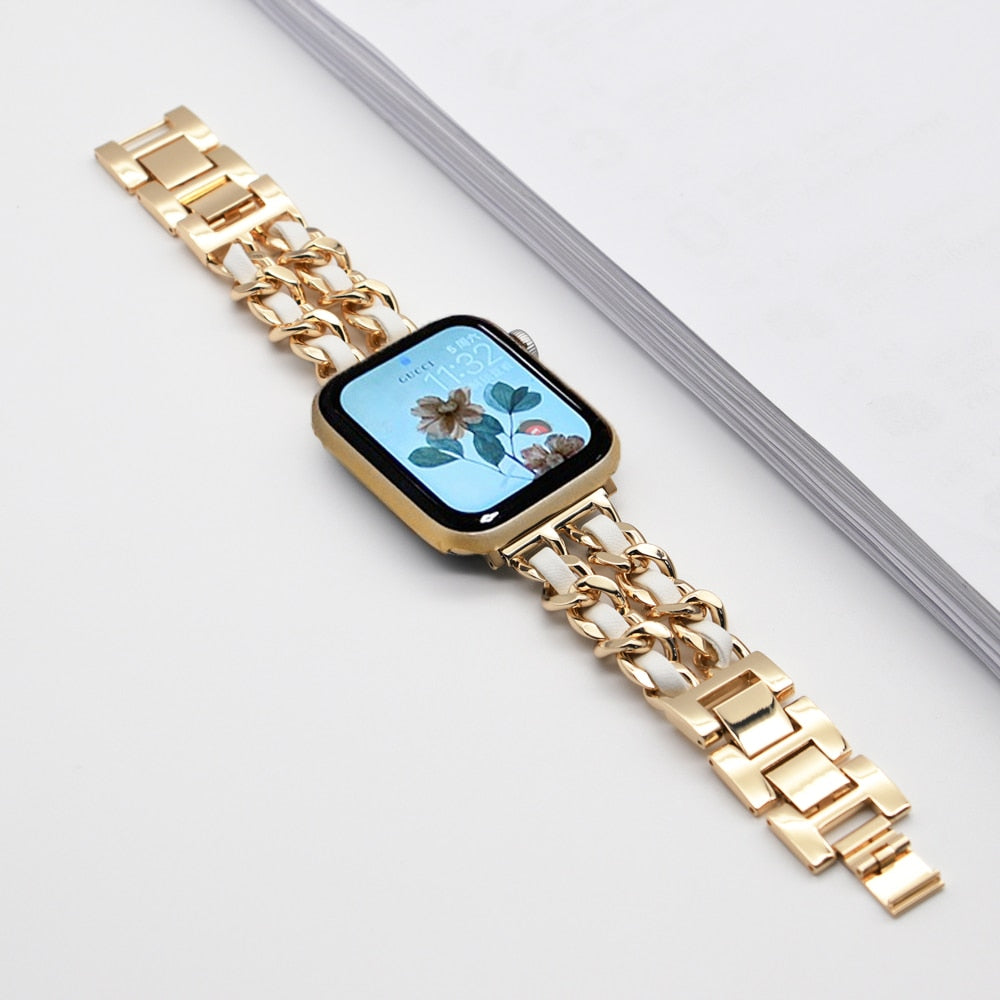 Strap For Apple Watch Band chain 45mm 41mm 38mm 42mm 40mm 44mm woman Bracelet Steel luxury for iWatch series 7 6 se 5 4 3 Correa