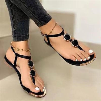 Sandals Women 2022 Summer New Beach Flip Flop Fashion Buckle Strap Flat Metal Decor Clip-toe Roman Shoes Casual Outdoor Sandals