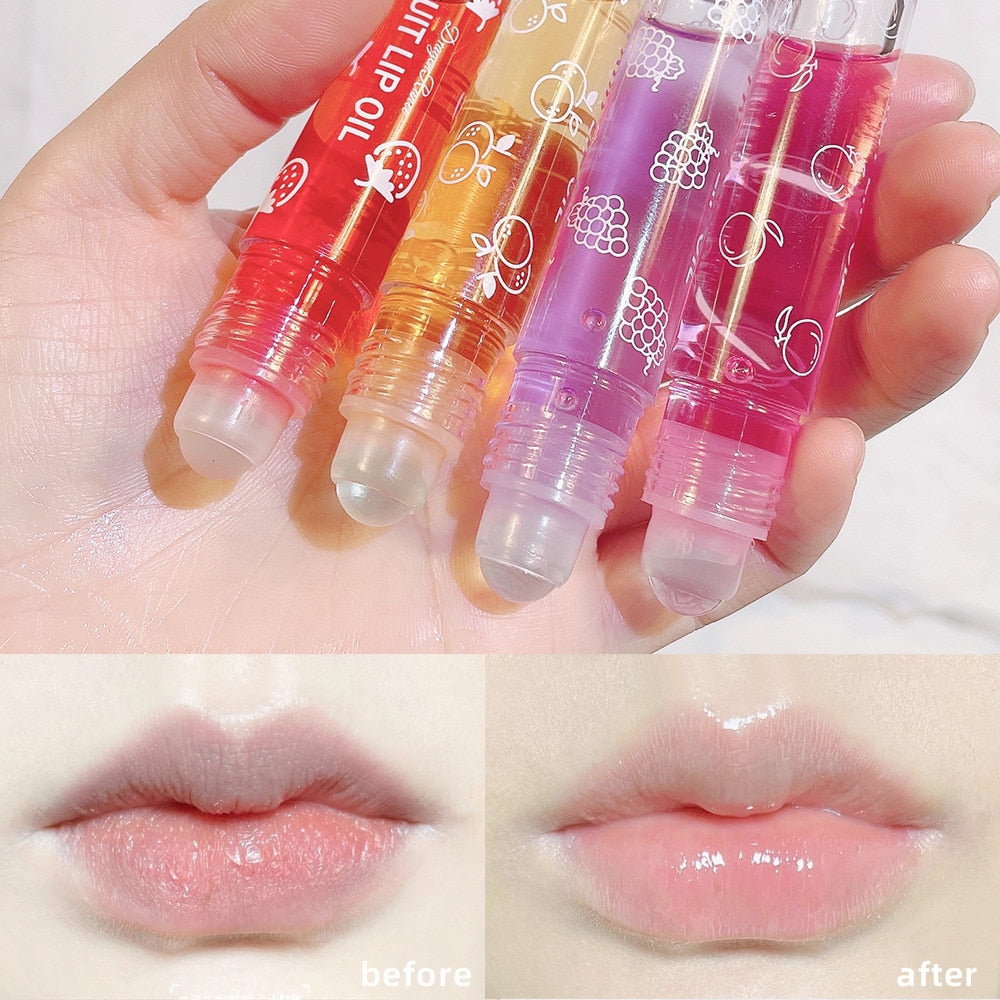 Fresh Fruit Roll-on Lip Balm Lip Makeup Primer Moisturizing Clear Transparent Lip Oil Long Lasting Hydrating Lip Gloss Cosmetics