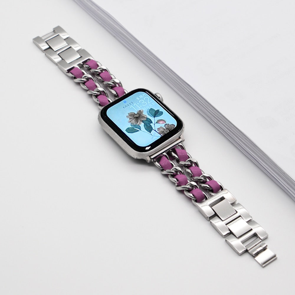 Strap For Apple Watch Band chain 45mm 41mm 38mm 42mm 40mm 44mm woman Bracelet Steel luxury for iWatch series 7 6 se 5 4 3 Correa