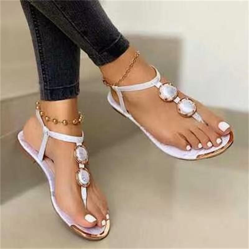 Sandals Women 2022 Summer New Beach Flip Flop Fashion Buckle Strap Flat Metal Decor Clip-toe Roman Shoes Casual Outdoor Sandals