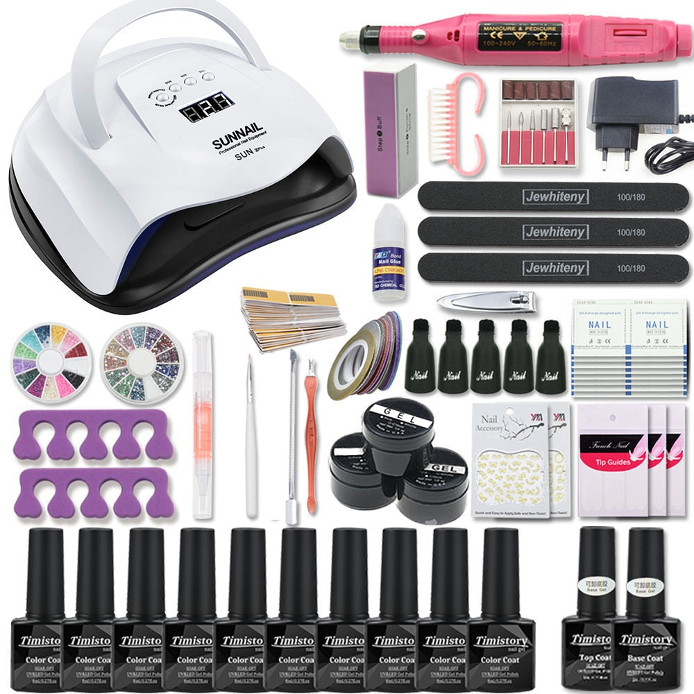 Manicure Set Acrylic Nail Kit With 120/80/54W Nail Lamp 35000RPM Nail drill Machine Choose Gel Nail Polish All For Manicure