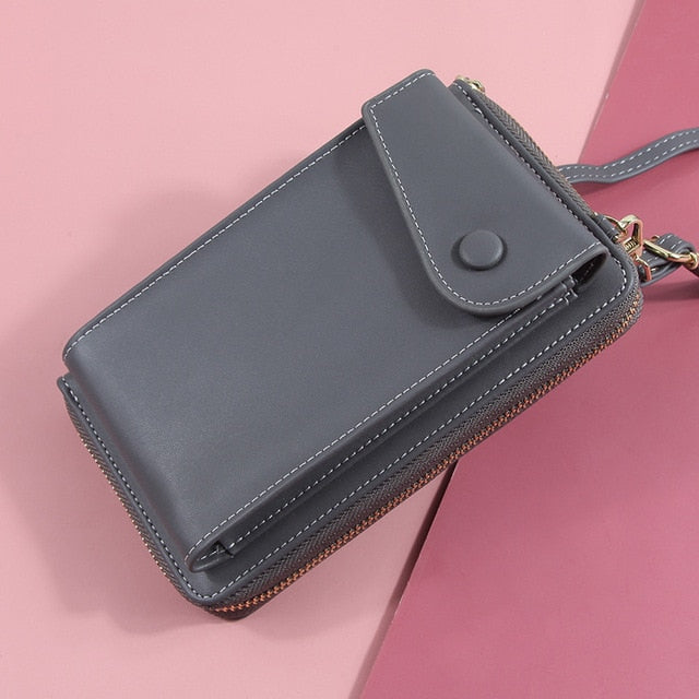 Women Shoulder Strap Purses Solid Color Leather Summer Bag Short Travel Mobile Phone Bag Card Holders Storage Wallet Flap Pocket