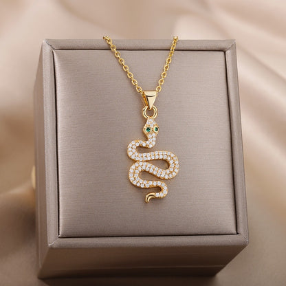 Goth Snake Pendant Necklace For Women Stainless Steel Gold Color Necklaces 2022 Trend Aesthetic Jewelry choker collares mujer