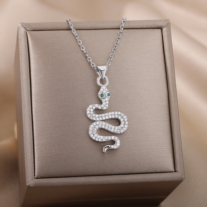 Goth Snake Pendant Necklace For Women Stainless Steel Gold Color Necklaces 2022 Trend Aesthetic Jewelry choker collares mujer