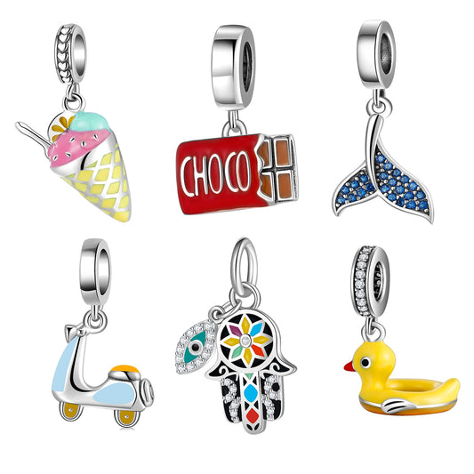 Cone Ice Cream Yellow Duck Hand 925 Sterling Silver Charms for Jewelry Making Pendants Fit Original Charm European Bracelets DIY