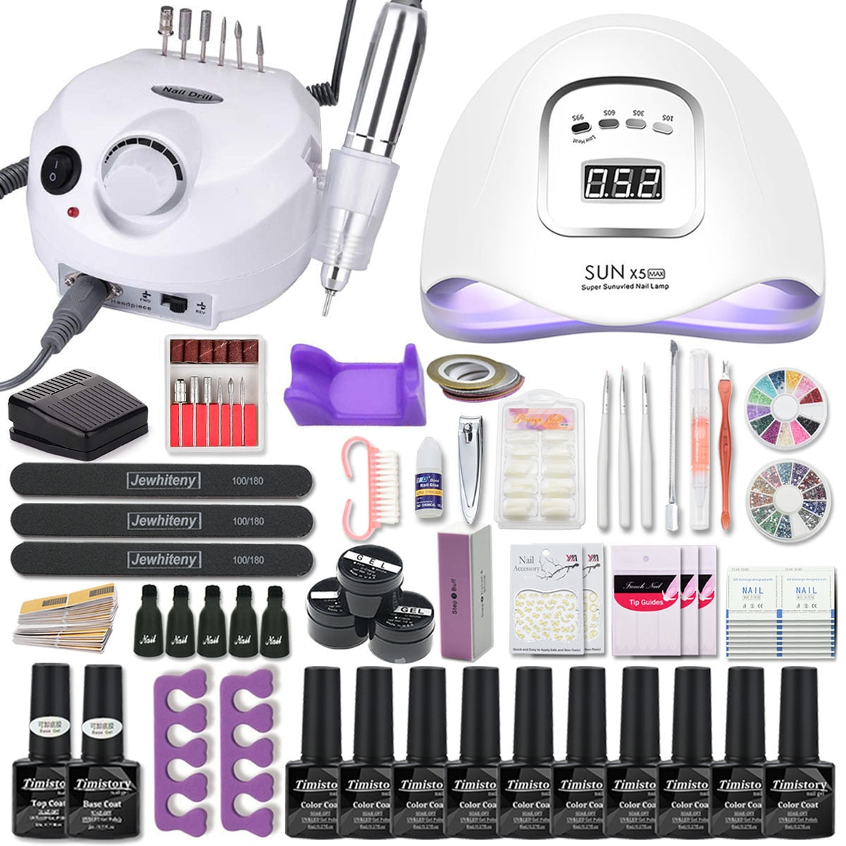 Manicure Set Acrylic Nail Kit With 120/80/54W Nail Lamp 35000RPM Nail drill Machine Choose Gel Nail Polish All For Manicure