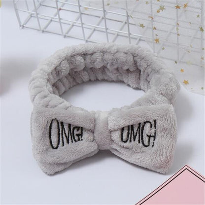 Elastic OMG Letters Bow Hairbands For Women Girls Coral Fleece Makeup Headband Hair Bands Wash Face Headwear Hair Accessories