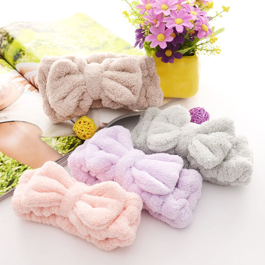 Elastic Makeup Hairband Wash Face Hair Holder Soft Coral Fleece Bow Knot Headband Shower SPA Hair Bands Women Hair Accessories