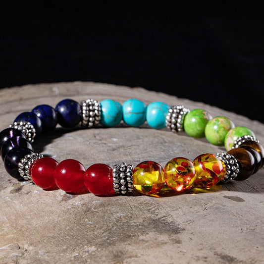 Fashion all Natural Stone Beads 7 Chakra Bracelets for Women Men Yoga Buddha Player 18 cm Tiger eyes stones Make a wish Bracelet