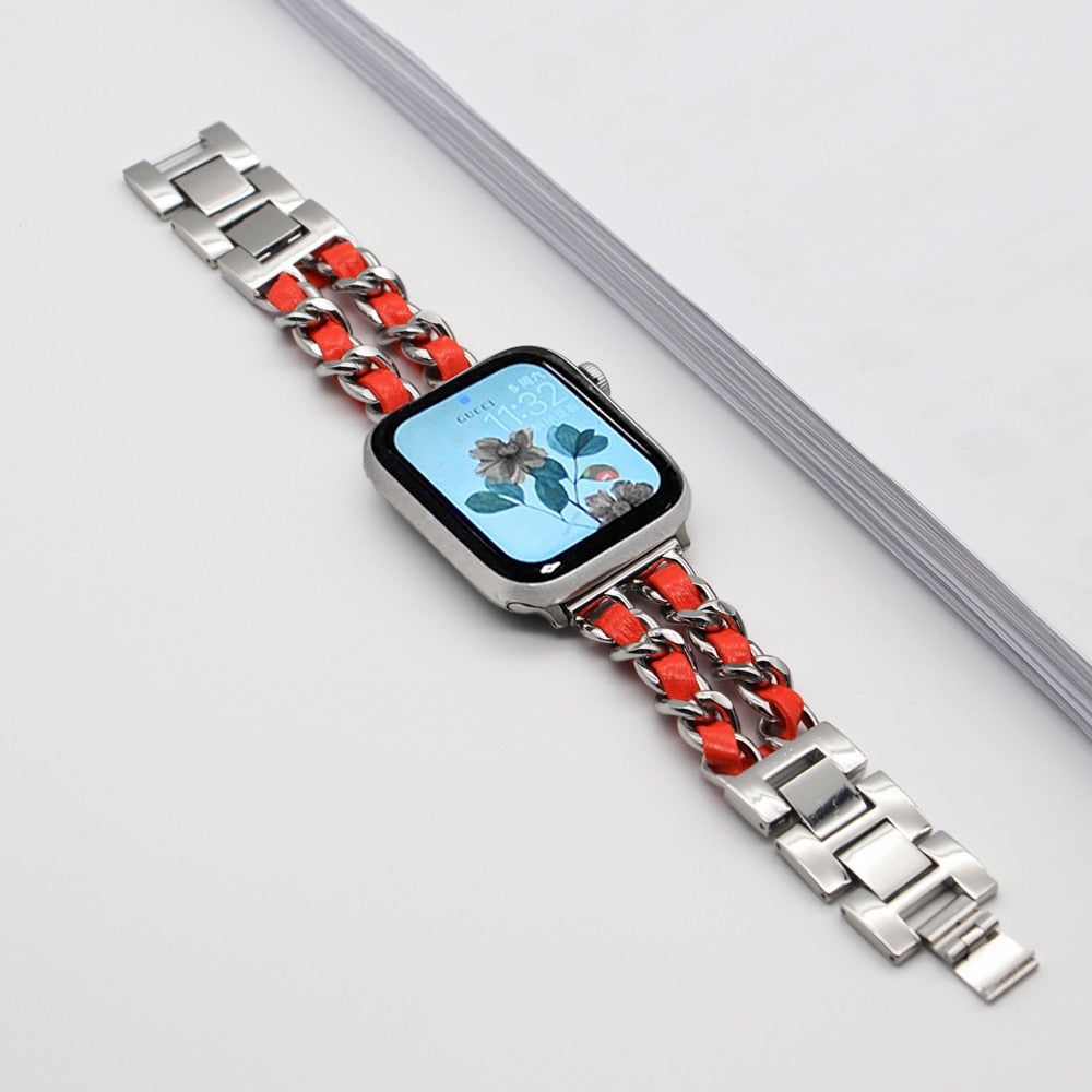 Strap For Apple Watch Band chain 45mm 41mm 38mm 42mm 40mm 44mm woman Bracelet Steel luxury for iWatch series 7 6 se 5 4 3 Correa