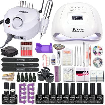 Manicure Set Acrylic Nail Kit With 120/80/54W Nail Lamp 35000RPM Nail drill Machine Choose Gel Nail Polish All For Manicure