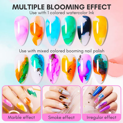 Makartt Marble Nail Polish,Blooming Gel Nail Polish Color Changing Nail Polish Alcohol Nail Ink Watercolor Blossom Gel Polish