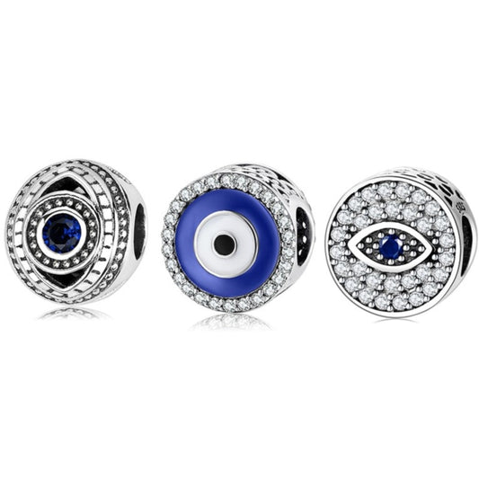 Fashion 925 Sterling Silver Colorful Blue and White Enamel Eye CZ Beads Fit Original JIUHAO Charm Bracelet Jewelry Making 2021